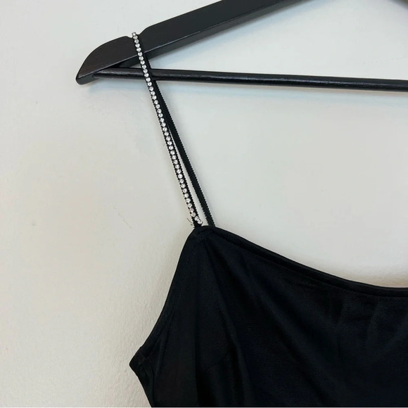 Wilfred Aritzia Satin Mini Dress Rhinestone Sparkle Black XS Cocktail Party Fall - Picture 2 of 8